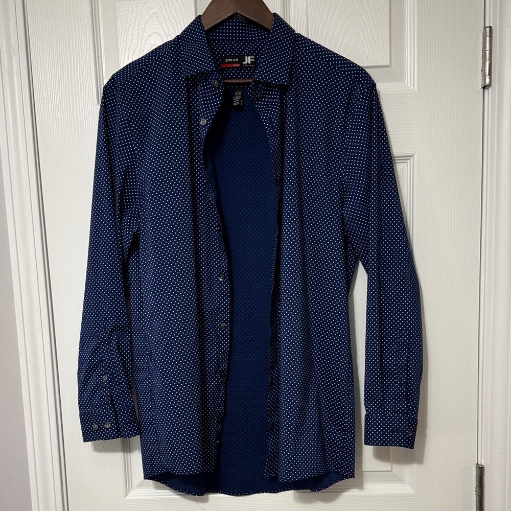 J. Ferrar Slim Fit Navy Blue with White Dot Men's Shirt